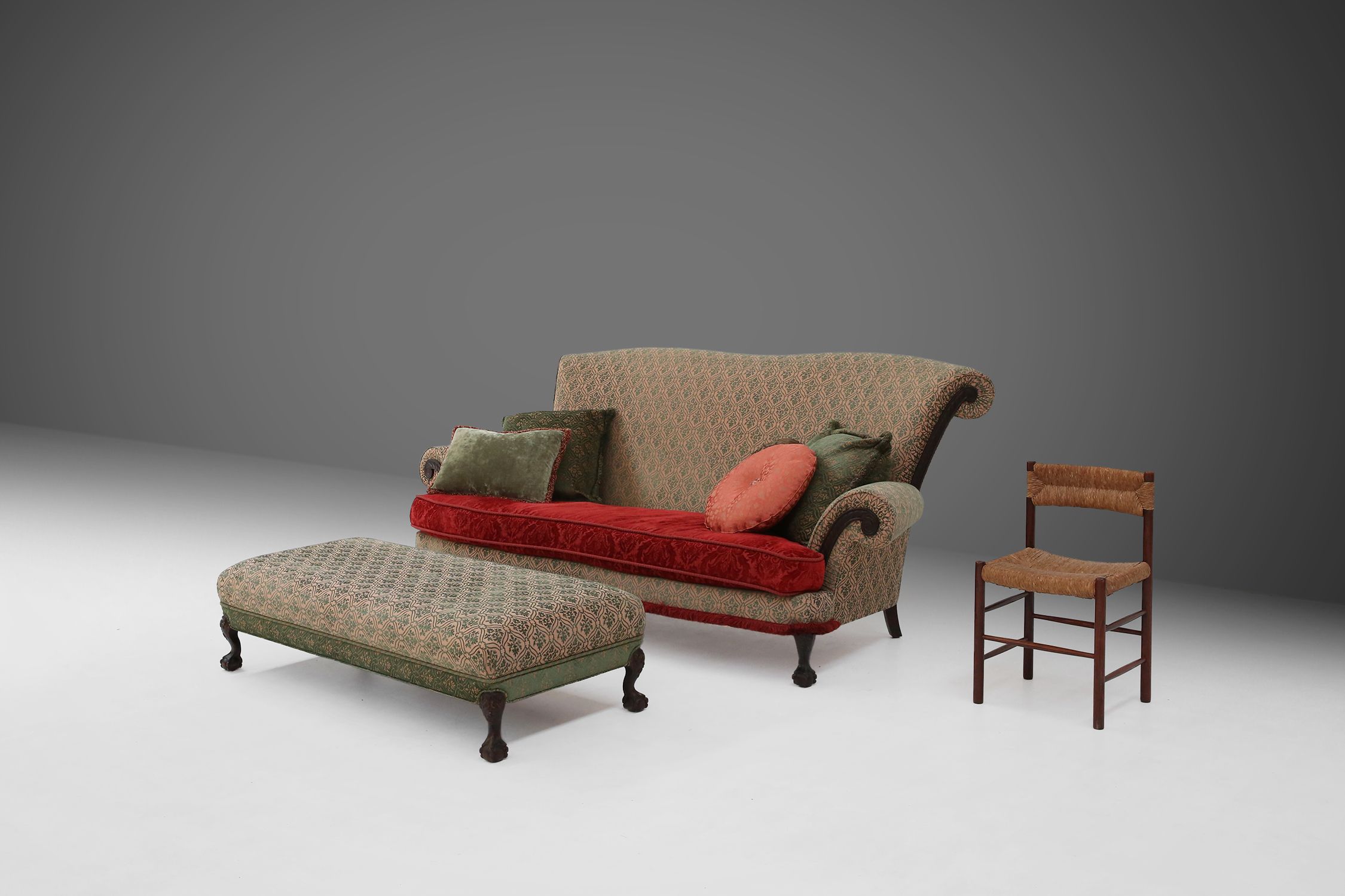 Extra large Victorian sofa and ottoman 1890thumbnail